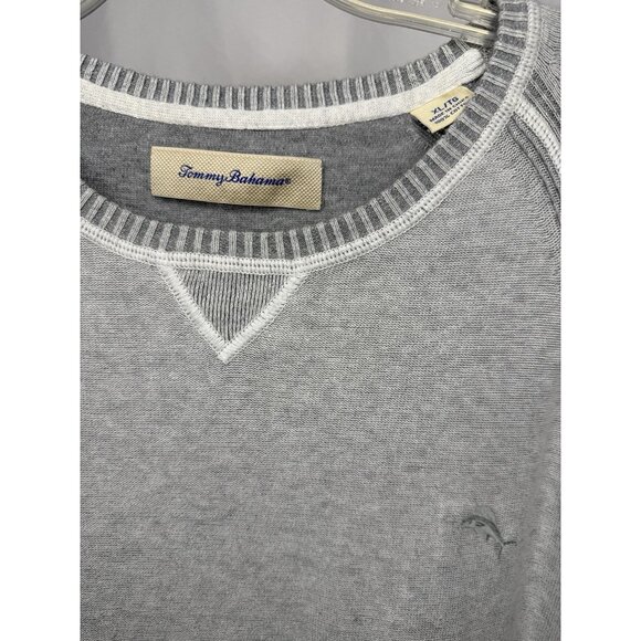 Tommy Bahama XL Gray Cotton Pullover Sweater Long Sleeve Marlin Logo - Picture 2 of 6